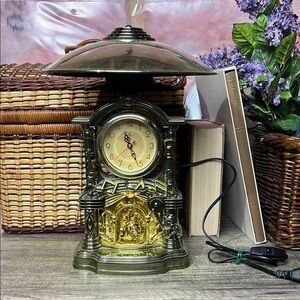 Vintage Clock Lamp Bronze Tone Plastic Carousel Musical